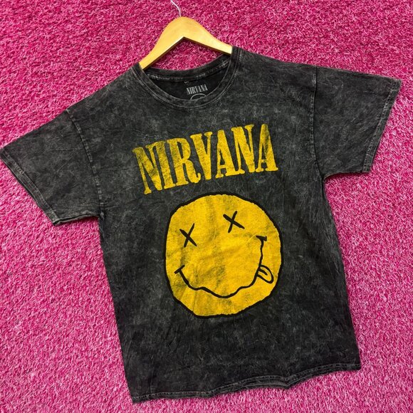 Nirvana Never Mind Smiley Face Mineral Wash grunge Tshirt size Large - Picture 3 of 4